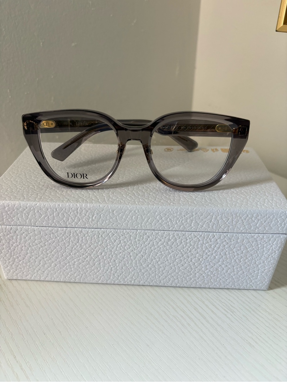 Christian DIOR Women's Translucent Gray Cat-Eye Optical Glasses NWOT
